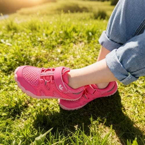 Kids Wide Barefoot Shoes Boys Girls Minimalist School Walking Shoes Trail Hiking Shoes Outdoor Running Sneaker Rose Red 1 UK — view 3