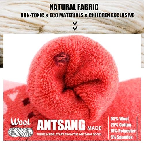 ANTSANG Kids Merino Wool Walking Socks for Toddlers Boys Girls Winter Hiking Thick Warm Heavy Thermal Cosy Crew Boot Cabin Gift Socks 6 Pairs(Little Cat,1-3 Y) — view 2
