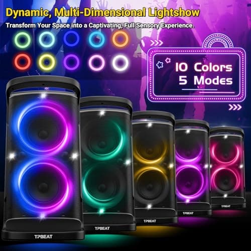 TPBEAT Portable Bluetooth Party Speaker, 160W Peak Powerful Loud Sound Deep Bass Wireless Speaker Large Subwoofer Fast Charging with Led Light Show for Outdoor Home Party Camping — view 3