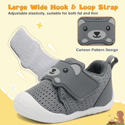 JOINFREE Baby Walking Wide Shoes Infant Boys Girls Breathable Barefoot Shoes Crib Tennis Shoes Lightweight Non-Slip Sneakers First Walkers All Grey 12-18Months — view 4