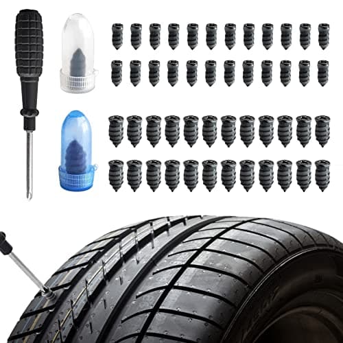 Brelet 50Pcs Tyre Repair Kit Rubber Nails & Screwdriver, Self-Service Car Puncture Repair Tool for Motorcycle Auto Car, Universal Tire Fast Repair Kit (25 S+25 L)