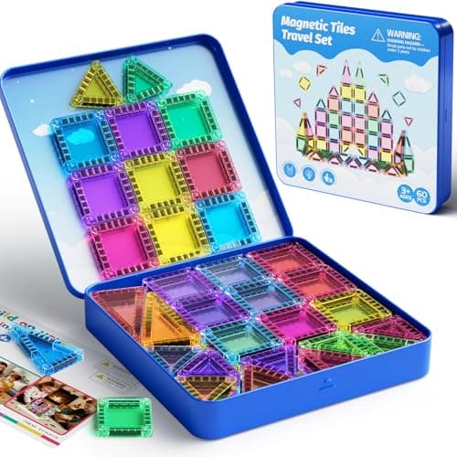 Magnetic Tiles Travel Building Set: 60PC with Iron Case for Kids 3+ — view 6