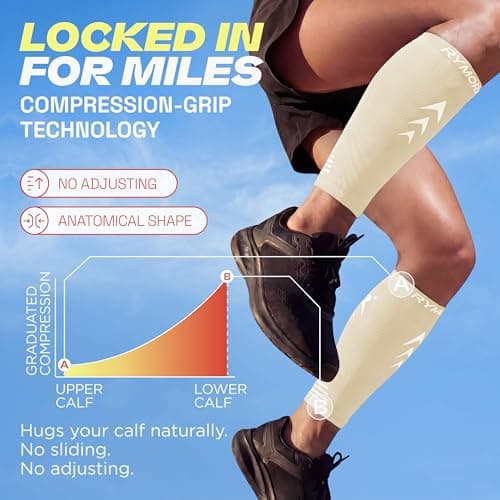 Rymora Calf Compression Sleeves for Men & Women (Ideal for Sports, Running, Shin Splints & More) (One Pair) (Light Nude) (Small) [S] — view 6
