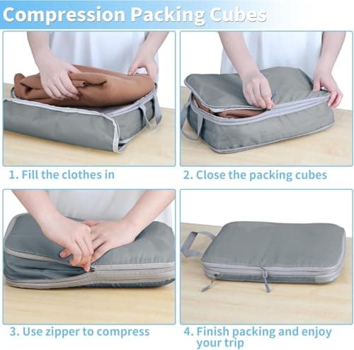 Compression Packing Cubes - 6 PCS Packing Cubes for Suitcases, Extensible Suitcase Organiser Bags Travel Luggage Organiser Set for Suitcase Backpack Travel Essentials or Home Storage (Grey) — view 6
