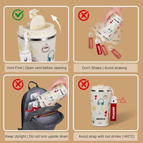 GEMFUL 510ml Stainless Steel Insulated Travel Mug, Leak-Proof Coffee Cup — view 3