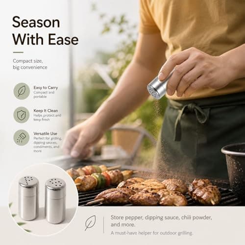 ZenithQuest 2 Pack Stainless Steel Camping Salt and Pepper Shakers Set, Mini Leakproof Spice Seasoning Pots with Clear Lid, Lightweight Travel Condiment Set for Kitchen, BBQ, Hiking & Outdoors — view 3