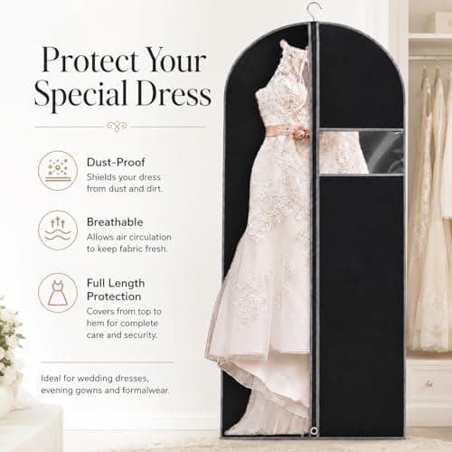 Dress Bag Covers Long, URMI Breathable 60 x 183cm (3 PCS) Hanging Wedding Dress Bridesmaid Dress Bags for Gowns Prom Bridal Garment Bags with Clear Window Moth Proof Clothes Cover Storage Bag Black — view 4