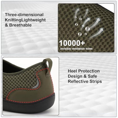 Mens Comfort Wide Fit Walking Shoes Casual Slip on Barefoot Shoes with Adjustable Straps Zero Drop for Swollen Feet Men Green 8 UK — view 5