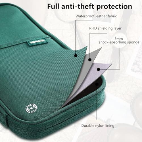 Auccu Passport Holder for Travel Family, RFID Blocking Document Holder Organiser Travel Wallet Waterproof for Women & Men for Cash, Passport, Boarding Pass, ID Card, Credit, Tickets, Pen, Green — view 2