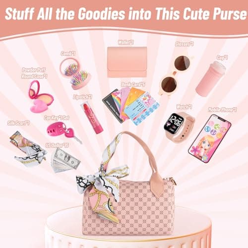 Play Handbag Set with Pretend Makeup – Cute Purse Toy for Kids with Accessories, Girls Birthday, Fun Makeup and Role Play Travel Toy Gift Presents for Toddlers Little Girls Age 3 4 5 6 7 8 — view 3
