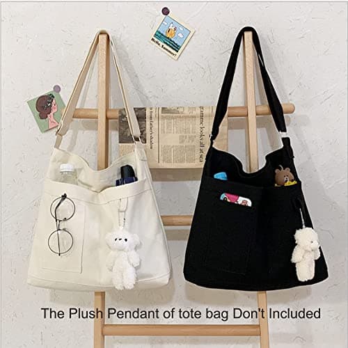 Laneko Cotton Tote Handbag Women Canvas Crossbody Beach Bag Hobo Crossbody Shoulder Bags Shopping Tote Bag with 3 External Pocket,Zipper Closure — view 4