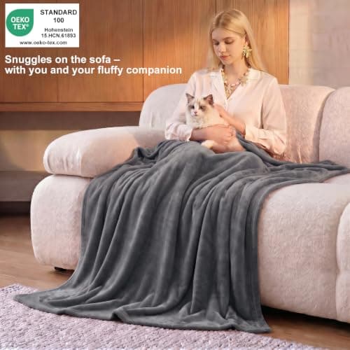 WAVVE Fleece Blanket King Size XXL Gray 7.5ft x 9ft - Fluffy Soft Warm Versatile Extra Large Throw Blanket for Bed/Sofa/Couch Gray, 270x230 cm — view 2