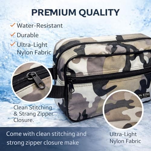 Water-Resistant Toiletry Bag for Men & Women - Lightweight Travel Wash Bag with Multiple Compartments, Compact Dopp Kit Cosmetic Organizer, Durable Nylon Shaving & Makeup Storage Case (Camo Grey) — view 3