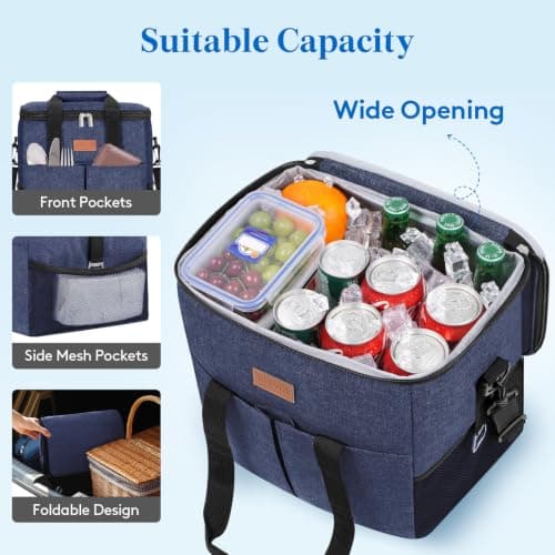 Lifewit Insulated Cool Bag with 30-Can Capacity, Dark Blue — view 5
