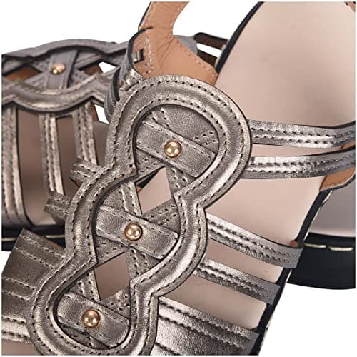 RLEHJN Orthopedic Sandals Women Comfortable Open Toe Walking Sandals Breathable Easy Fasten Wedge Sports Roman Sandal Faux Leather Slingback Summer Outdoor Beach Shoes for Hiking Trekking Size 3-7.5 — view 6