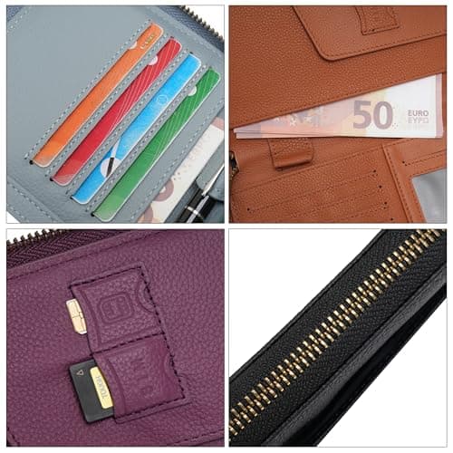 WASON Leather Zipper Travel Passport Wallet Holder RFID Blocking Cover, Passport case Pocket Slot for Card, Cash, ID, Boarding Pass and Ticket for Men, Women and Family Trips (Purple) — view 5
