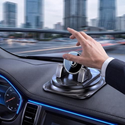 FOUDOL 360° Rotatable Car Dashboard Phone Mount, One Hand Release Auto Phone Holder, Non-Slip Gel Base Spring Clip Cell Phone Stand, Universal Compatible with iPhone Samsung All Smartphones(1pcs) — view 2