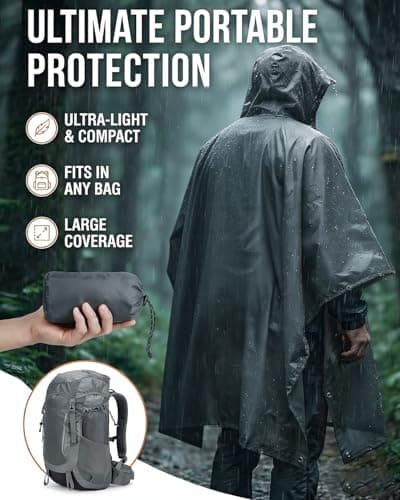 Victoper Waterproof Poncho Adult, Lightweight Reusable Raincoat for Outdoor Hiking Camping Cycling Traveling with Emergency Grommet Corners Grey — view 6