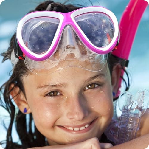 Findway Snorkel Mask for Kids,Swimming Goggles Kids with Nose Cover for 4-14 Year Olds Boys and Girls Swim Goggles Comfortable Fit,Waterproof,No Leakage,Rose red White Diving Masks for Children — view 5