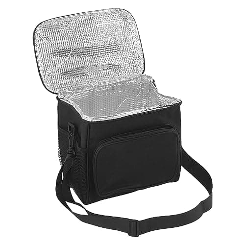 Yinhing Large Insulated Lunch Bag Oxford Cloth Thermal Bag for Boys Girls Spacious Lightweight Cooler with Shoulder Strap for School Picnics and Road Trips 2 Layer Design (Black) — view 3