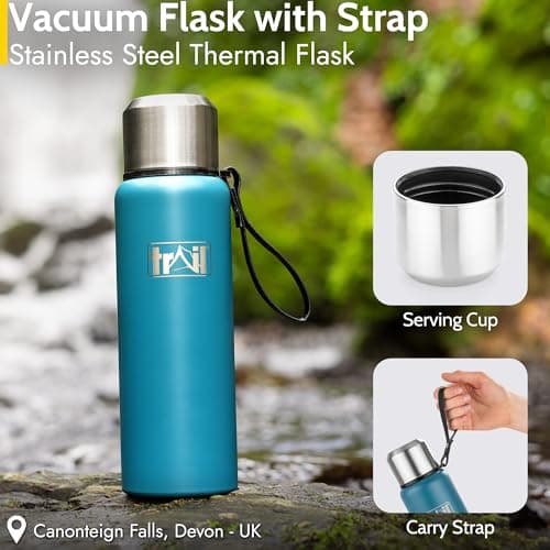 Trail Vacuum Flask with Strap, Camping & Travel, 1000ml, Teal — view 2