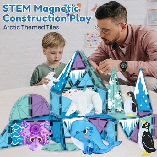 Oriate Magnet Animal Toys for Magnetic Tiles, 6pcs Arctic Animals for Magnetic Blocks, Movable Joint Octopus Penguin Polar Bear Whales for Kids, STEM Educational Montessori Travel Toys — view 2