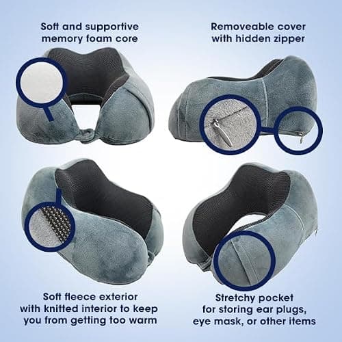 Wolf Essentials 4-Piece Memory Foam Neck Pillow Travel Set – Ergonomic Neck Support Pillow with Eye Mask, Earplugs & Mesh Carrying Case – Comfort for Airplane, Train, or Road Travel — view 4