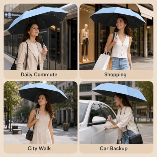 WHJYCC Mini Travel Umbrella, UPF 50+, 6-Rib, Sky Blue, with Zip Case — view 5