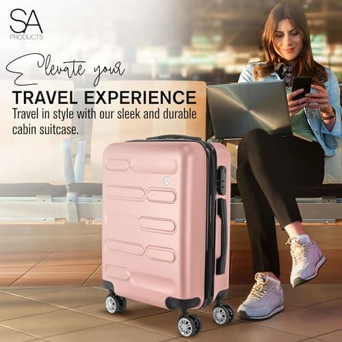SA Products Cabin Suitcase - 34L Carry On Hard Shell Bag 55x40x20 Rose Gold — view 4