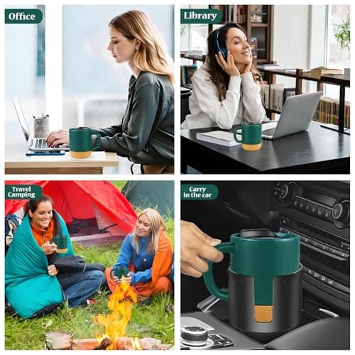 Hioph Ceramic Travel Mug with Lid and Handle, 400ML Coffee Cup (Green) — view 5