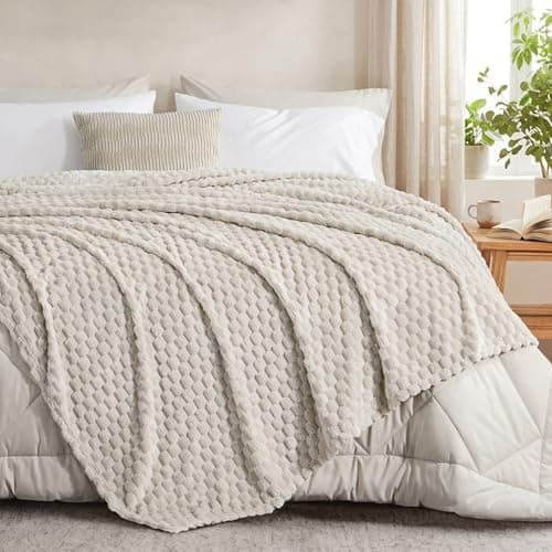 Tifschlaf Fleece Fluffy Throw Blanket - Beige Single Bed Throw for Sofa, Soft & Cosy Blanket for Couch, Cream 130x150cm — view 2