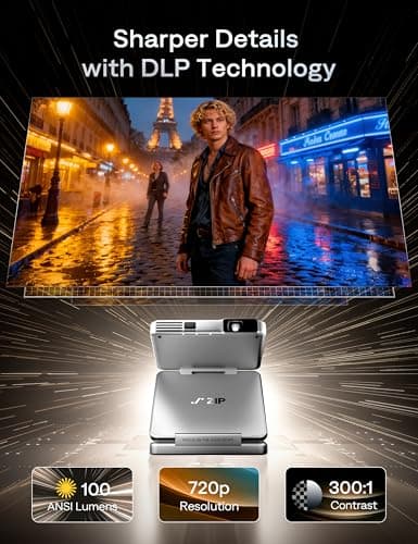Aurzen ZIP Tri-Fold Truly Portable DLP Projector, Pocket Size, Zero-Lag Focus, One-Click Screen Mirroring, Full-Screen Mode, Type-C Fast Charging, 5,000mAh Battery, Indoor Outdoor Mini Projector,White — view 5