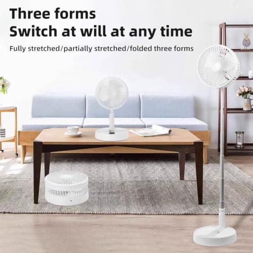 Portable Standing Pedestal Fan Rechargeable - 3600mAh Electric Silent Oscillating Floor Fan with Remote Control,USB Battery Telescopic Foldable Desk Table Fans for Bedroom Camping Travel (White) — view 4
