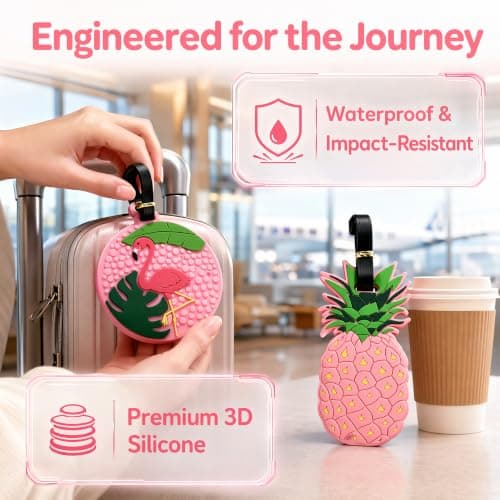 2PCS Silicone Luggage Tags Cute Pineapple Flamingo Luggage Tags for Travel Suitcase Pink Summer Name Tags Silicone Suitcase Labels, Cartoon Travel Baggage Handbag Identity ID Labels for Women Girls — view 2