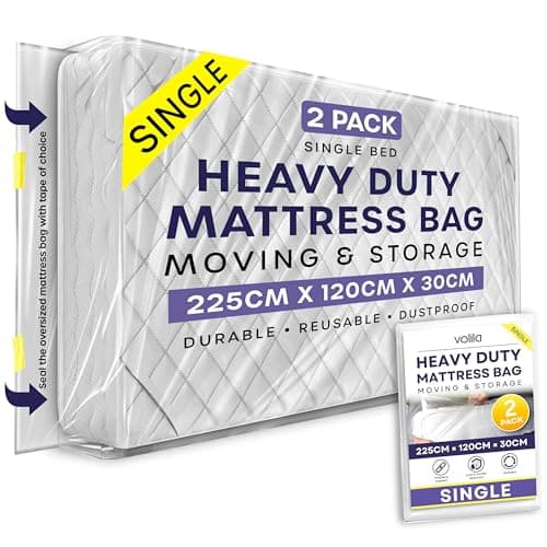 Single Heavy Duty Mattress Cover for Moving - 2 Pack Reusable Waterproof Mattress Bags for Moving, Storage and Protect Beds from Stain, Dust, and Pest Damage - 225 x 120 x 30cm Mattress Bag (92.5gsm)