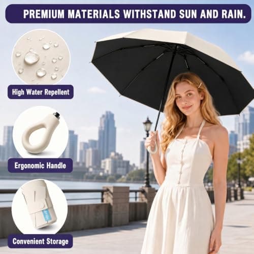 HUA JET Mini Umbrella for Women - UPF 50+ UV Protection, Sun & Rain Dual Use, Ultra-Compact Pocket Size, Lightweight Foldable Travel Umbrella with Case, Portable Shade for Beach, Commute (Off-white) — view 4