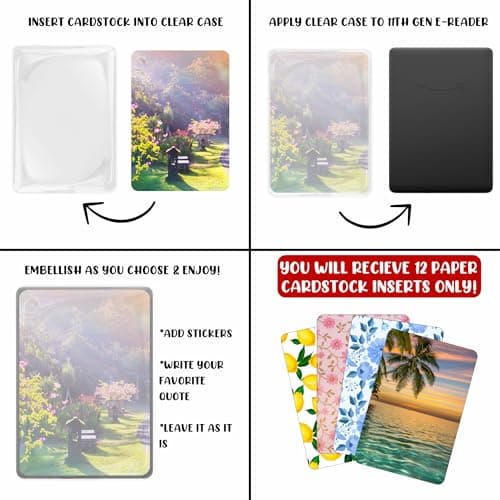E-Reader Cardstock Paper Inserts for Clear Case | 12 pk 4.88 x 6.73” inches Paper White 11th Generation 6.8" Screen Compatible Put Behind Case Colorful Floral Designs Change Out (1857 Design Mix 3) — view 5