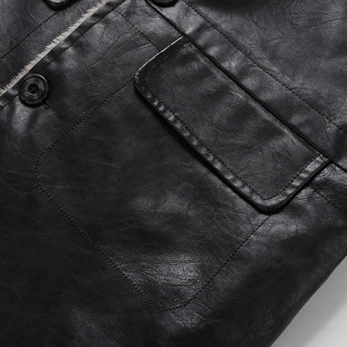 DASONLUE Men's Leather Jacket Winter Turn-Down Collar Fleece Jackets Plain Parka Jacket with Fleece Lined Slim Fit Winter Jackets Faux Leather Thermal Jacket with Buttons, brick red, L — view 6