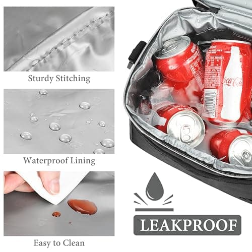 Kato Tirrinia Insulated Lunch Bag for Men Work, Picnic Cooler Bag, 10L Large Dual Compartment Food Bag with Shoulder Strap and Front Pocket Camping Beach Travel Black — view 6