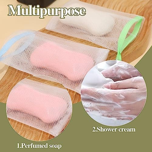 10 PCS Mesh Soap Saver Pouch Double-Layer Soap Saver Bag with Drawstring Mesh Soap Bag Bath Facial Cleanser Foaming Net Exfoliating Mesh Soap Bag for Shower Washing Foaming Soap — view 5