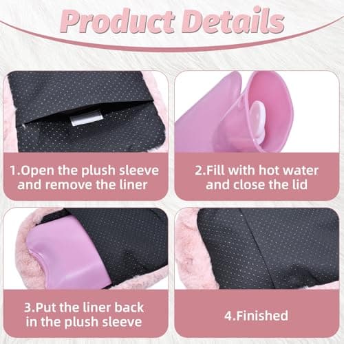 Reusable 2L Hot Water Bottle with Faux Rabbit Fur Foot Warmer Cover – Soft Plush Sleeve for Women Men, Relieves Cold Feet and Aches, Ideal for Winter, Bedtime, and Office Use (Pink) — view 3