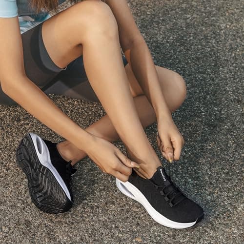 Rollstep Wide Toe Box Shoes Women Extra Wide Width Sneakers Air Cushion Road Running Shoes Ultra Light Tennis Gym Workout Training Shoes Breathable Walking Shoes with Arch Support, Black, 7.5 Wide — view 2