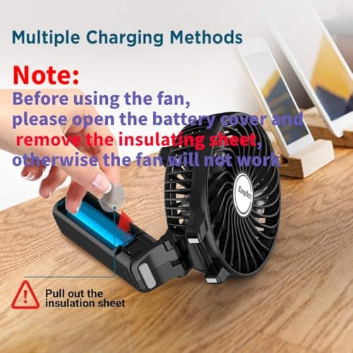 EasyAcc Handheld Fan Portable USB Fan180° Foldable Up 10 Hours 3 Speeds Powered Personal Mini Electric Fan Rechargeable Battery Folding Adjustable Fan Home Travel Outdoor Black — view 2