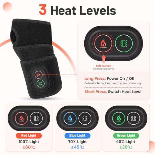 Cordless Electric Wrist Heating Pad with Vibration, 3000mAh Rechargeable Wrist Warmer Massager with 3 Heat Levels 3 Vibration Modes, Adjustable Portable Heated Wrist Wrap Fits Left Right Hand — view 3