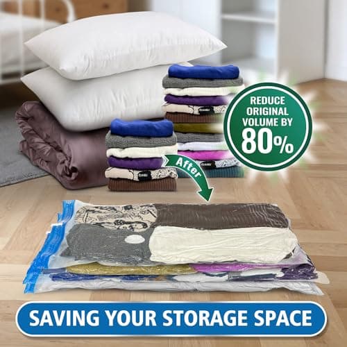 Oumaru Vacuum Storage Bags for Clothes, Vacuum Bags, Space Saver Bags for Clothes, Duvets and Pillows, Hand Pump Included, Pack of 10, Jumbo Size — view 5