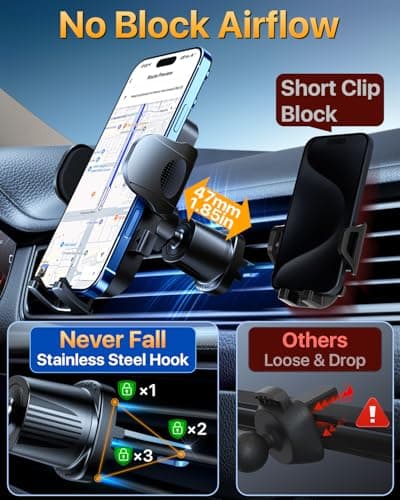 YRU 2026 BEST Car Phone Holder Mount 【Military-Grade Anti-Shake & 360° Rotatable Suction】【90+LBS Safest Strongest & Patent Certs 】 Windscreen Dashboard Vent for iPhone 17 Pro Max 16 15 Samsung, Black — view 5
