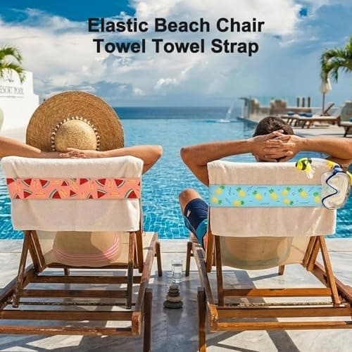 5 Pcs Beach Towel Bands for Sun Loungers, Elastic Towel Craber for Beach Chair, Non-Slip Chair Towel Holders for Pool, Cruise Deck, Travel, Chair Bands (5 Styles,30x5cm) — view 5