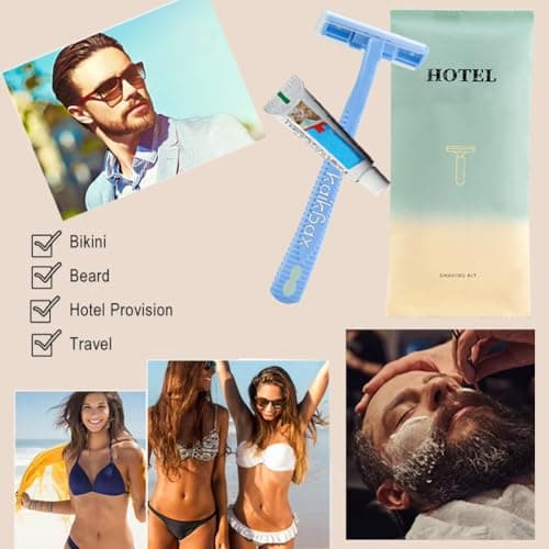 10Pack Luxury Individually Wrapped Hotel Disposable Razors Kit With Shave Cream; Clean and Hygienic; Multipurpose Travel Private Body Razor; Guest Shaving Razor Set for Home Hotel Travel — view 5