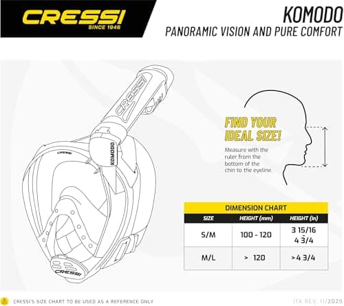 Cressi Komodo Full Face Dry Snorkelling Mask - 180° Panoramic View Snorkelling Mask - Dry Side Snorkel & Adult Snorkel Set - CO2 Safe Silicone Skirt & Scuba Equipment - White/Black - M/L — view 5