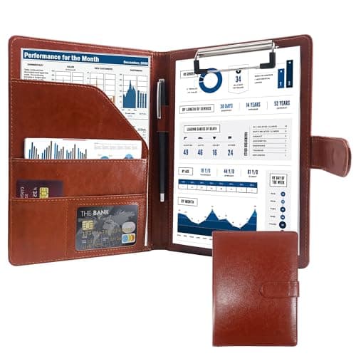 GraduatePro Clipboard Folder A5 with Storage Leather Document Folder Waterproof Magnetic Conference Presenter Business Organizer Brown